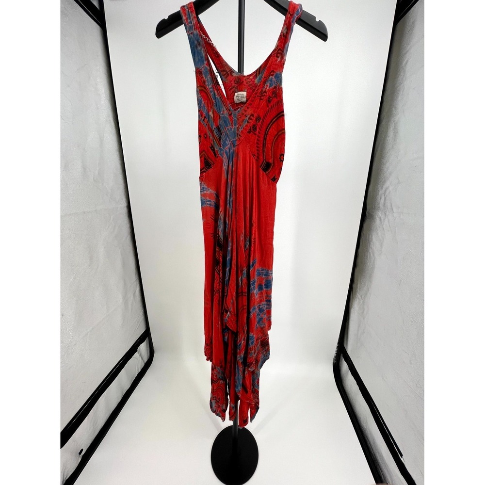 Advance Apparels Dress Womens Free Size Red Bohemian Print Rayon Smocked V-Neck